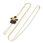 RISISlaisisfwala- узор петля Thai орхидея Gold × черный коробка шея вокруг самый длинный примерно 97cm цепь ширина примерно 1.2mm верх 31×38(mm) NT B разряд 