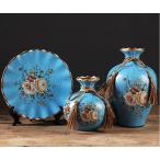 フラワーベース 飾り皿 ヨーロピアンアンティーク風 3点セット (Cタイプ)