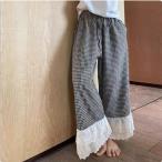 パンツ 裾レース ワイドパンツ レデ