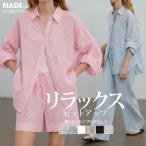 レディース 麻風 涼しい 春夏 長袖 シャツ パンツ ショートパンツ ロングパンツ ワイドパンツ 上下セット 2点セット 【リラックスセットアップ】