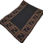 FENDI フェンディ 【men1886D】 FFロゴ ウールマフラー ストール WOOL ブラウン メンズ レディース ダメージ有 HC