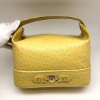 VERSACE Versace [4730D] косметичка Ostrich type вдавлено . кожа желтое золото ручная сумочка солнечный Burst женский 