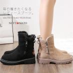 ムートンブーツ レディース スノーブーツ 厚底 裏ボア 防寒着 ショートブーツ 防滑 暖かい 内ボア フラット 歩きやすい スエード調  ブラック
