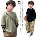 【送料無料】キッズ カットソー tシャツ 長袖 重ね着風 男の子 Uネック 無地 ボーダー柄 リブ 韓国 子供服 クルーネック ゆったり 90 100