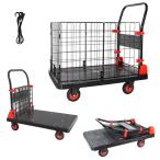 ショッピングカゴ 台車 カゴ台車 折り畳み 軽量台車 カゴ付き台車小型フェンス台車 折りたたみ 平台車 大型 静音 網籠 多機能 手押し台車 耐荷重150KG 4インチ静音TPRキャスター