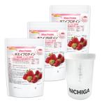 ＜シェイカー セット＞ ホエイプロテインＷ80 ストロベリー風味 1ｋｇ×3袋 11種類のビタミン配合 [02] NICHIGA(ニチガ)