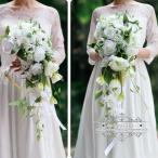 ウエディングブーケ キャスケードブーケ 結婚式 ブーケ 花嫁 二次会 披露宴 造花 前撮り 海外挙式 ウェディングブーケ ブライダル アートフラワー ホワイト 白