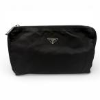 A013 PRADA プラダ 三角ロゴ プレート ブラック ナイロン ポーチ 中古
