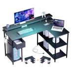 VARNIC ゲーミングデスク パソコンデスク L字型 左右組み替え可能 pcデスク オフィスデスク 125cm長さ*85cm奥行*75cm高さ モニター台付き 可動式棚板 引き出し付