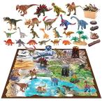 Cute Stone 恐竜 おもちゃ リアル模型 恐竜フィギュア 40点セット マットと樹木付き 子どもおもちゃ 収納ボックス付き 定番おも