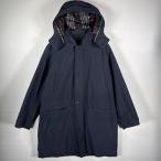 USA б/у одежда 90's/90 годы Burberry zBurberrys пальто с отложным воротником капот в клетку темно-синий мужской 