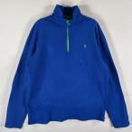 古着 ポロ・ラルフローレン POLO RALPH LAUREN フリーストレーナー ハーフジップ ワンポイントロゴ刺繍 M  ブルー メンズ