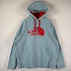 古着 ザ・ノースフェイス THE NORTH FACE パーカー スウェット プルオーバー 大きいサイズ フーディ ビッグロゴプリント XXL  水色 メンズ