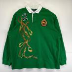 古着 ポロバイラルフローレン Polo by Ralph Lauren ポロシャツ 大きいサイズ ラガーシャツ ワッペン プリント 2XL  グリーン メンズ