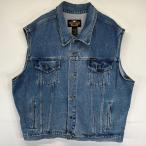 古着 ハーレーダビッドソン HARLEY DAVIDSON ベスト デニム バックロゴ刺繍 バイカー 大きいサイズ 2XL  ブルー メンズ