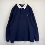 б/у одежда Polo * Ralph Lauren POLO RALPH LAUREN длинный рукав Rugger рубашка one отметка Logo вышивка тянуть over большой размер XL темно-синий мужской 