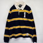 古着 アバクロンビー&フィッチ Abercrombie & Fitch 長袖 ラガーシャツ ボーダー バックナンバー ロゴ刺繍   M  ダークネイビー系
