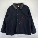 古着 ディッキーズ Dickies ワークジャケット 大きいサイズ 襟コーデュロイ ワンポイントロゴ カバーオール 4XL  ブラック メンズ