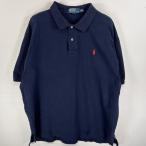 古着 90's/90年代 ポロバイラルフローレン Polo by Ralph Lauren ポロシャツ ワンポイント ロゴ 刺繍 2ボタン 大きいサイズ XXL  ネイビー