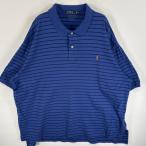 古着 ポロ・ラルフローレン POLO RALPH LAUREN 半袖 ポロシャツ ワンポイント ロゴ 刺繍 2ボタン 大きいサイズ 2XB ブルー系 ボーダー