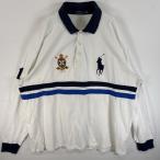 古着 ポロ・ラルフローレン POLO RALPH LAUREN 長袖 ポロシャツ ビックポニー 大きいサイズ ロゴ 刺繍 3XB  ホワイト系 マルチカラー