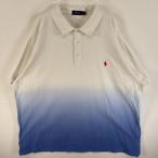 古着 ポロ・ラルフローレン POLO RALPH LAUREN 鹿の子 半袖 ポロシャツ グラデーション ワンポイント ロゴ 刺繍 2XB ブルー系 ツートン