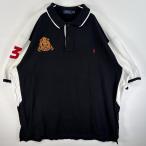古着 ポロ・ラルフローレン POLO RALPH LAUREN 鹿の子 半袖 ポロシャツ ワンポイント ロゴ 刺繍 2ボタン 3XLT ブラック系 ツートン