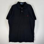 古着 90's/90年代 ポロバイラルフローレン Polo by Ralph Lauren 鹿の子 半袖 ポロシャツ ロゴ 刺繍 2ボタン L ブラック 無地 メンズ