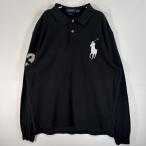 古着 ポロ・ラルフローレン POLO RALPH LAUREN 鹿の子 長袖 ポロシャツ ビッグポニー 大きいサイズ 2ボタン XL ブラック 無地 メンズ