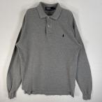 古着 90's/90年代 ポロバイラルフローレン Polo by Ralph Lauren 鹿の子 長袖 ポロシャツ ロゴ 刺繍 2ボタン S グレー 無地 メンズ