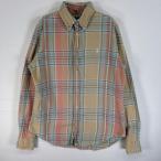 ショッピングネルシャツ 古着 ラルフローレン RALPH LAUREN 長袖シャツ ネルシャツ ロゴ 刺繍 ボタンダウン M  ベージュ系 マルチカラー メンズ