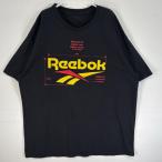古着 リーボック Reebok 半袖Tシャツ 大きいサイズ 肉厚 ラバープリント ロゴ クルーネック XL  ブラック メンズ