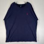 古着 90's/90年代 ポロバイラルフローレン Polo by Ralph Lauren 半袖Tシャツ ロゴ 刺繍 大きいサイズ クルーネック XL ネイビー 無地