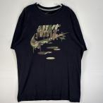 古着 ナイキ NIKE 半袖Tシャツ センター プリント ロゴ 迷彩 クルーネック 肉厚 L  ブラック メンズ