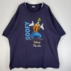 古着 ディズニー Disney 半袖Tシャツ フェード ラバープリント グーフィー キャラクター クルーネック  パープル プリント メンズ