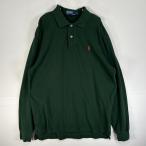  б/у одежда 90's/90 годы Polo bai Ralph Lauren Polo by Ralph Lauren олень. . рубашка-поло с длинным рукавом Logo вышивка 2 кнопка разрез L зеленый одноцветный 