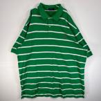 古着 ポロ・ラルフローレン POLO RALPH LAUREN 鹿の子 半袖 ポロシャツ ロゴ 刺繍 大きいサイズ 2ボタン 3XL  グリーン ボーダー メンズ