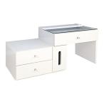 伸縮 ドレッサー 化粧台 コンセント付 ガラステーブル ティッシュボックス付 ローデスク ローテーブル 収納 メイク台 ホワイト 地球家具