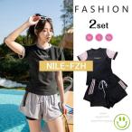 新作 フィットネス水着 レディース タンキニ 半袖 スポーツ サーフィン かわいい ビーチウェア 体型カバー 大きいサイズ ママ水着 20代 30代 40代 50代