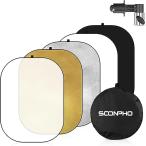SOONPHO 5 in 1楕円レフ板 撮影用 レフ板 80x120cm 背景布 ポートレート撮影 スタジオレフ板 折りたたみ可能 クリップ付き 1枚5色変換可能ゴールド/