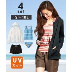 ショッピングタンキニ 水着 レディース ラッシュガード付 ボーダー タンキニ 4点セット S/M ニッセン nissen