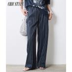 ショッピングペチパンツ ワイドパンツ レディース ストライプリラックスパンツ ペチパンツ 付 シックスタイル 夏 ゆったり 体型カバー 美脚 ボトムス | 6L/8L/10L | ニッセン nissen