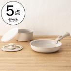 IH・ガス火 取っ手が取れる 軽くて汚れが付きにくい鍋・フライパン5点セット(TORERU3 ベージュ) ニトリ 限定価格：1/5迄