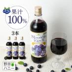 【公式】ブルーベリージュース720ml 100％ 3本セット 野田ハニー ブルーベリー ジュース フルーツジュース　送料無料