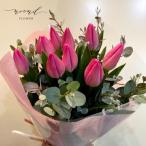 本数アップできます 選べる２色 花束 ブーケ チューリップ10本とユーカリ 花束 お誕生日 卒業式 卒業祝い 送別会