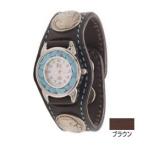 Yahoo! Yahoo!ショッピング(ヤフー ショッピング)腕時計 革 ケイシーズ（KCs） ウォッチブレス ターコイズムーブメント スリー コンチョ ターコイズ ステッチ ブラウン KIR522B