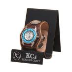 腕時計 革 ケイシーズ（KCs） プレーン スリーコンチョ ダークブラウン ウォッチブレス ダブルステッチ ターコイズムーブメント KMR503C