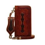 メンズ 長財布 革 ケイシーズ（KCs） インレイ&amp;オーバーレイ ミッドランド・クロコダイル ライトブラウン ウォレット KMW009LB