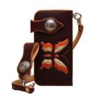 メンズ 長財布 革 ケイシーズ（KCs） インレイ&amp;オーバーレイ スワローテール・ライダース ダークブラウン ウォレット KMW014DB