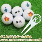 ゴルフボール 名入れ 6個& ステンレス切り文字グリーンフォーク「PRO」 1個 / ゴルフ ボール フォーク 名前入り プレゼント 退職祝い 還暦記念 父の日 高級